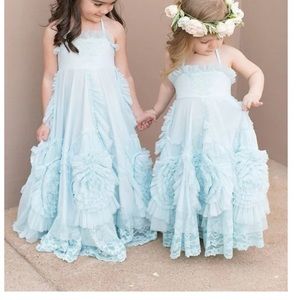 Blue bohemian flower girl dress